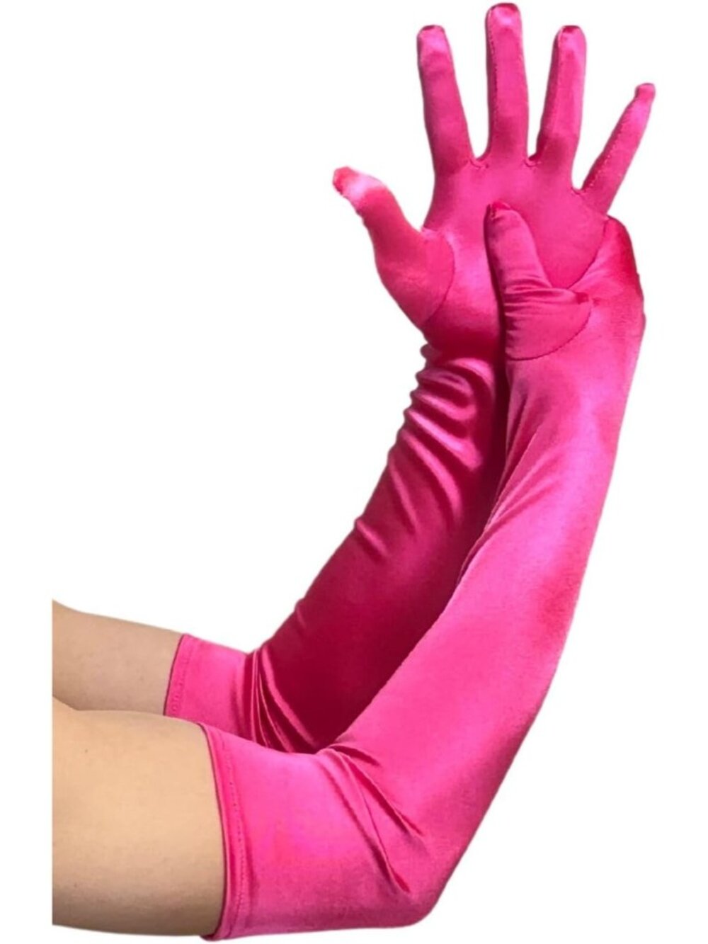 Womens Hot Pink Stretchy 1920s Gatsby Elbow Length Long Opera Party Satin Gloves